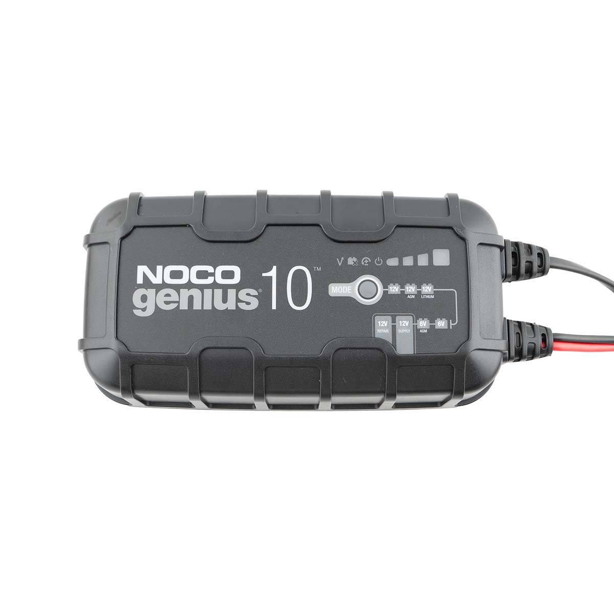 Noco GENIUS10 EU Batterie-Ladegerät 6V/ 12V 10A für Blei- und Lithium-Akkus bis 230Ah mit Krokodilklemmen und Kabelschuhen