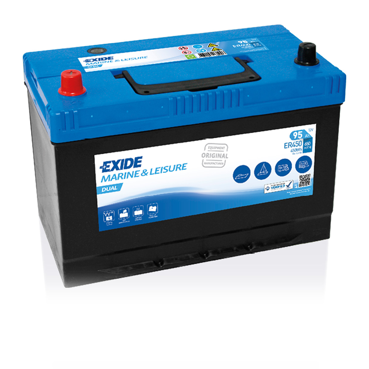 Exide ER450 Dual Versorgungsbatterie Starterbatterie 12V 95Ah 450Wh