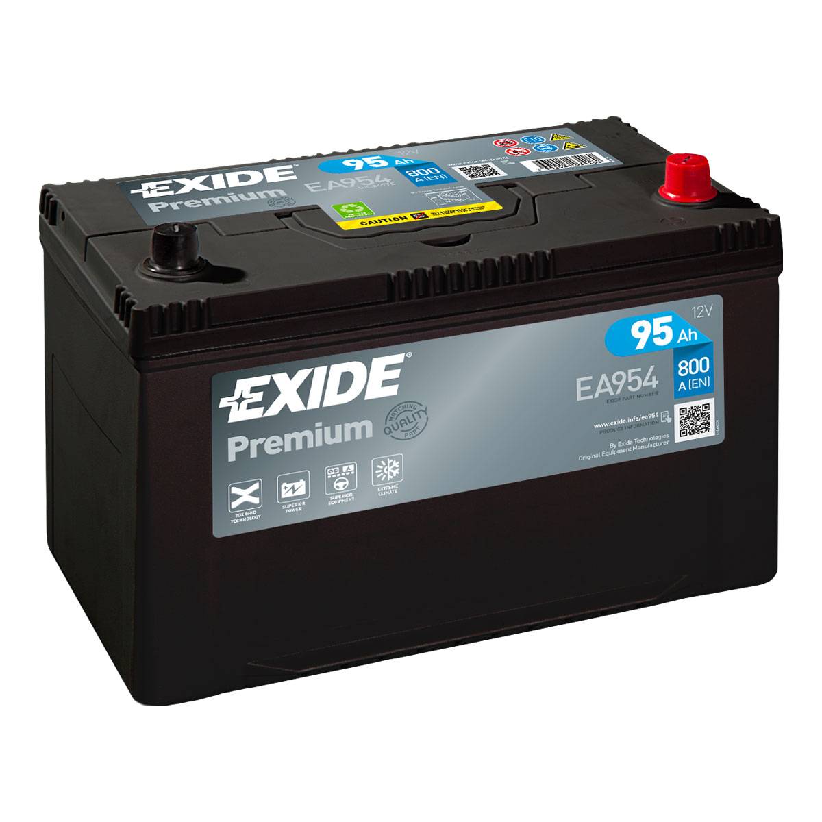 Exide EA954 Premium Carbon Boost 12V 95Ah 800A Autobatterie