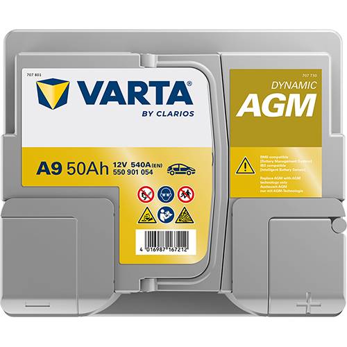 VARTA A9 Dynamic AGM 12V 50Ah 540A Autobatterie Start-Stop 550 901 054