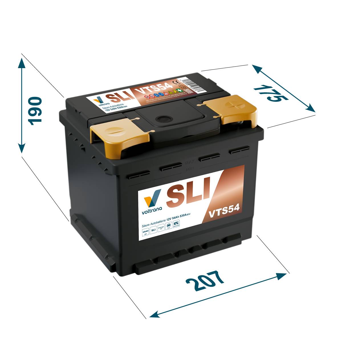 Voltrana Säure SLI Autobatterie 54Ah 12V 530A VTS54