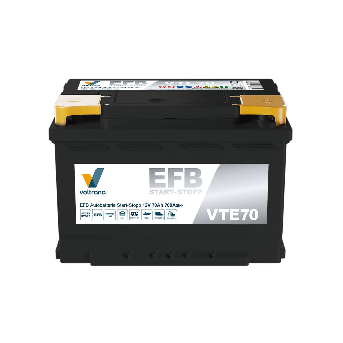 Voltrana EFB Autobatterie Start-Stopp 70Ah 12V 700A VTE70