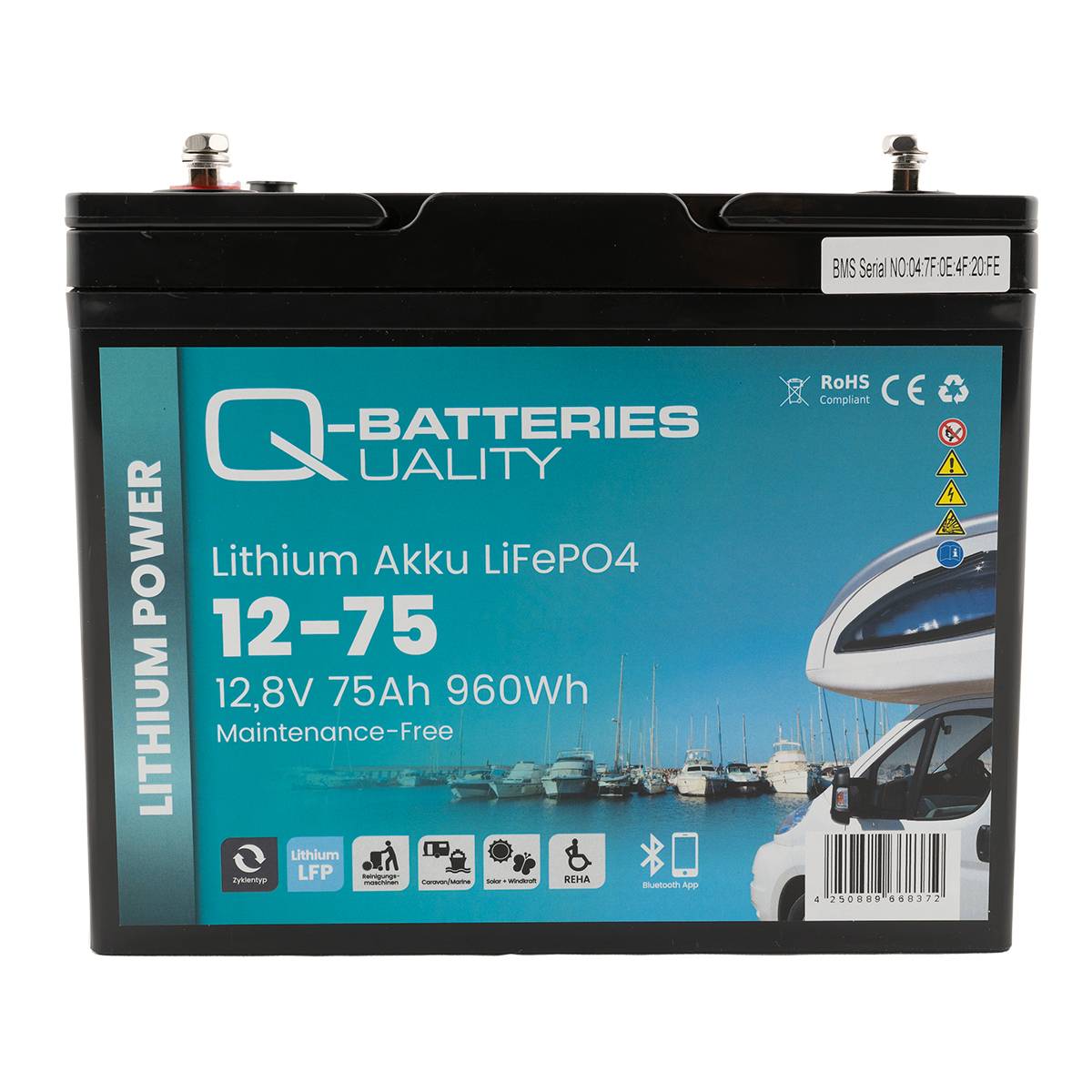 Q-Batteries Lithium Akku 12-75 12,8V 75Ah 960Wh LiFePO4 Batterie mit Bluetooth