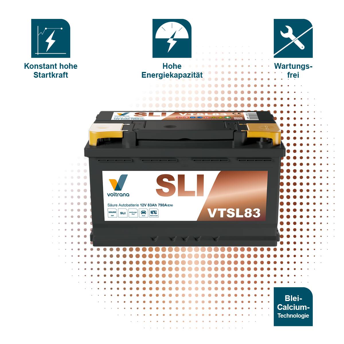 Voltrana Säure SLI Autobatterie 83Ah 12V 790A VTSL83