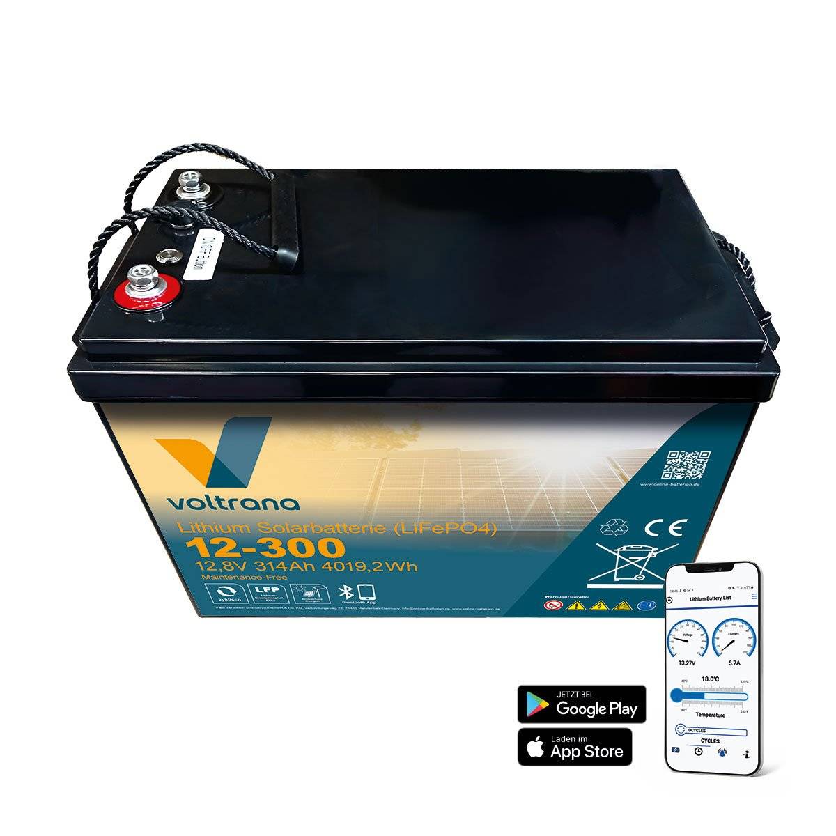 Lithium-Akku VT314 12,8V 314Ah 4019Wh mit Bluetooth und Heizung – Voltrana LiFePO4 Batterie