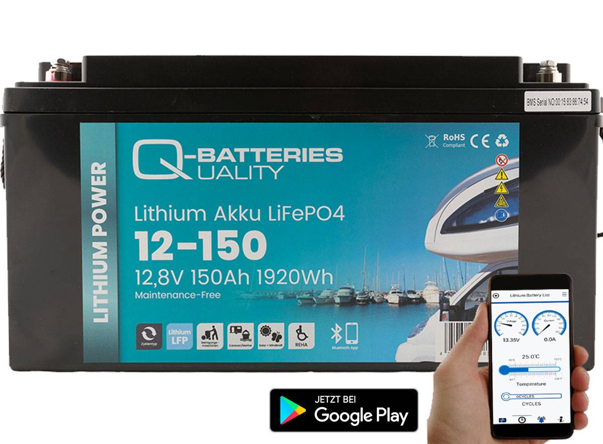 Q-Batteries Lithium Akku 12-150 12,8V 150Ah 1920Wh LiFePO4 Batterie mit Bluetooth