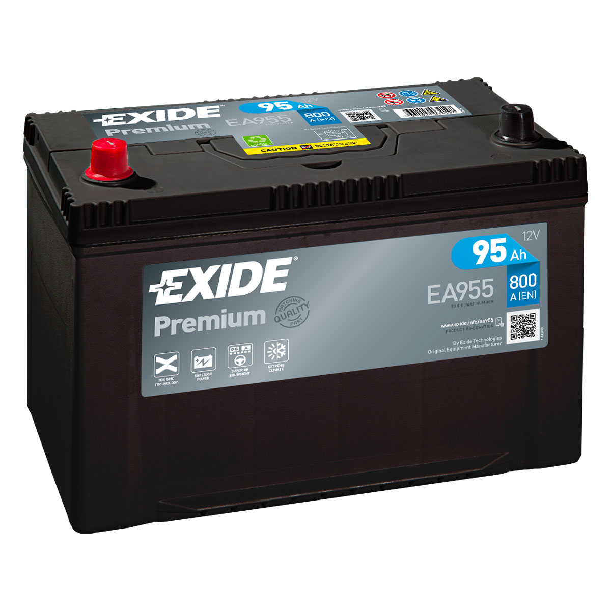 Exide EA955 Premium Carbon Boost 12V 95Ah 800A Autobatterie