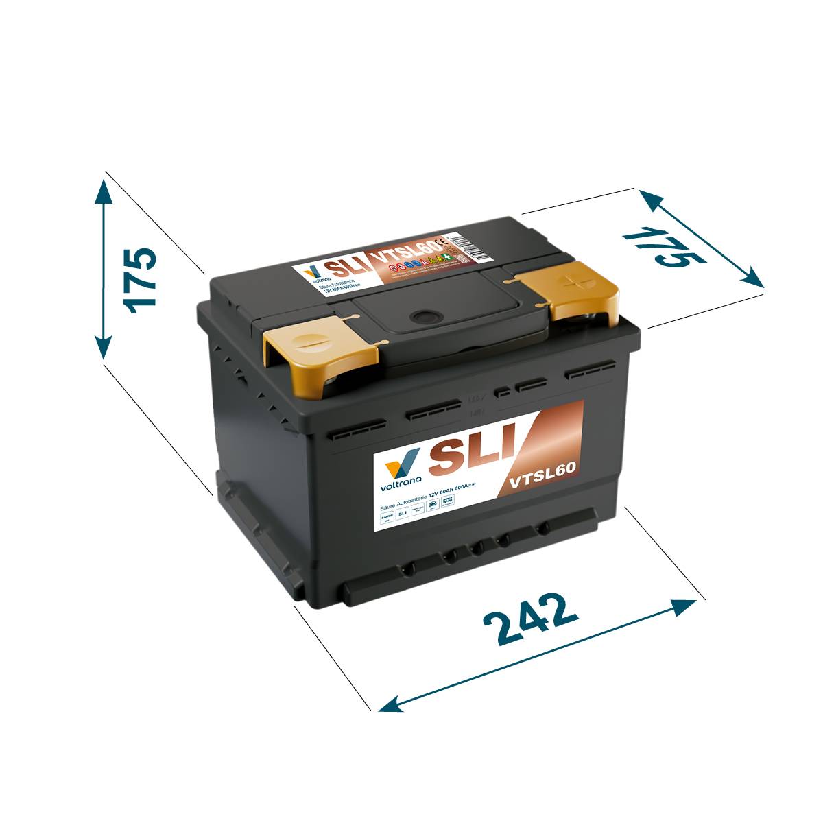 Voltrana Säure SLI Autobatterie 60Ah 12V 600A VTSL60