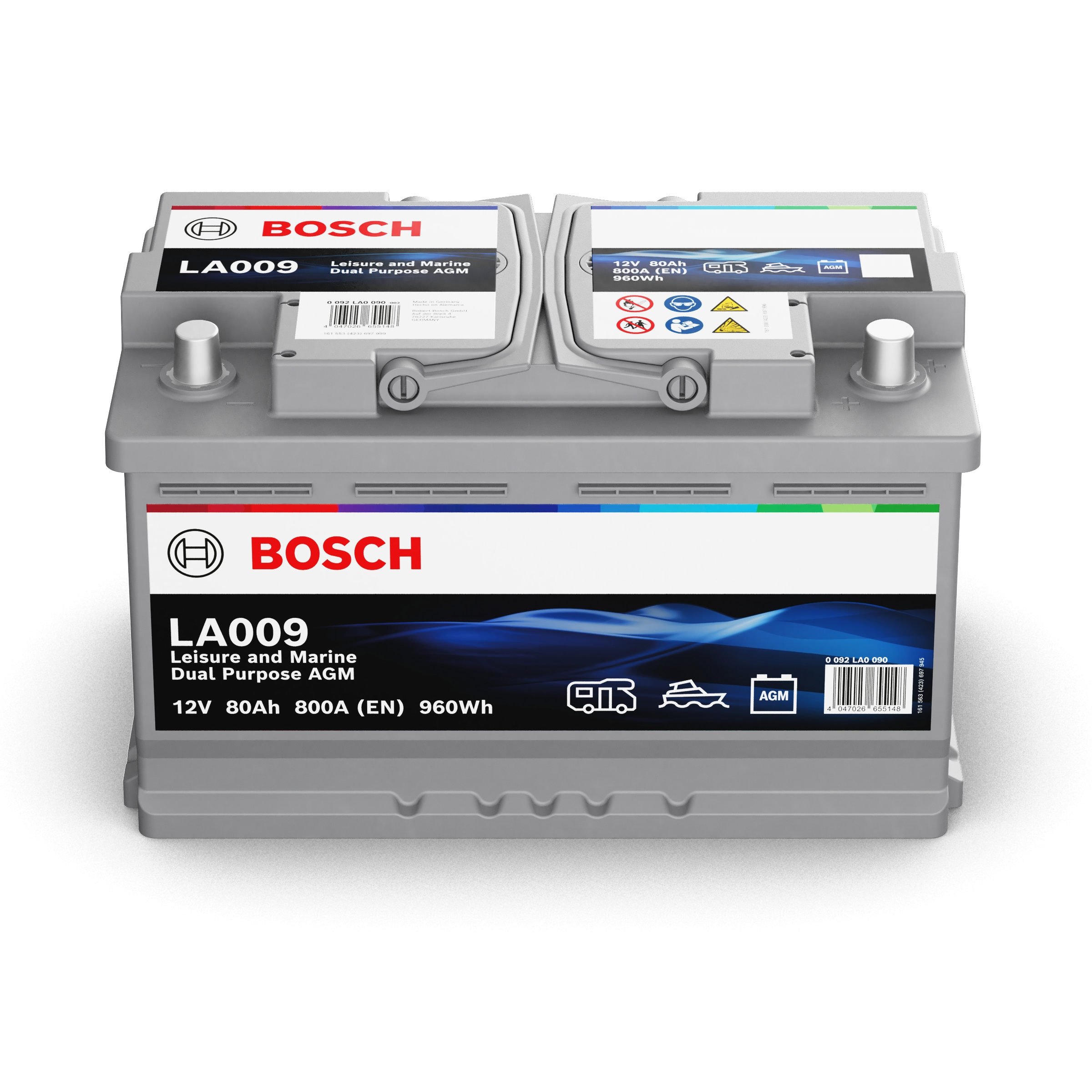 Bosch LA009 Dual AGM Starter-, Versorgungsbatterie 12V 80Ah 800A