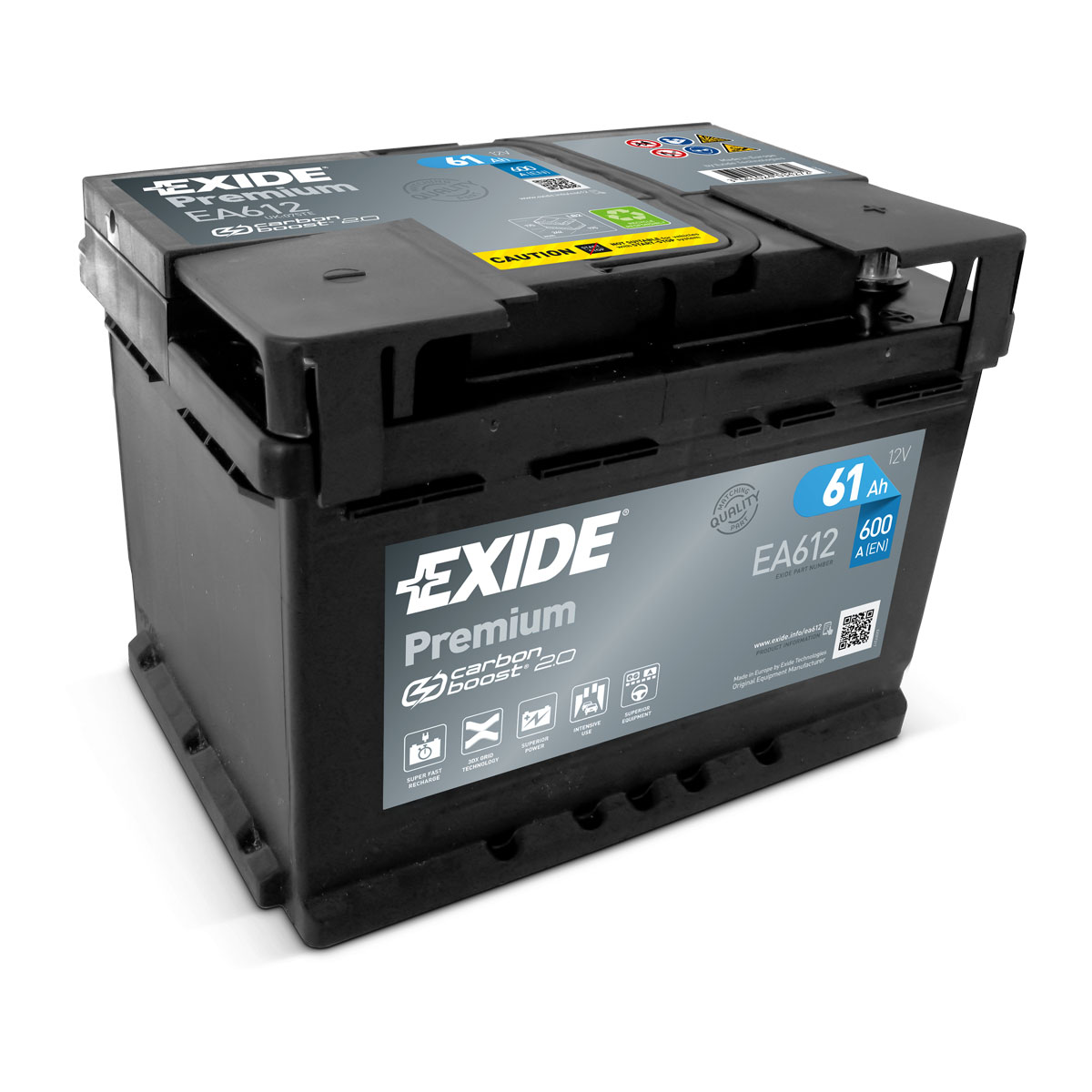 Exide EA612 Premium Carbon Boost 12V 61Ah 600A Autobatterie