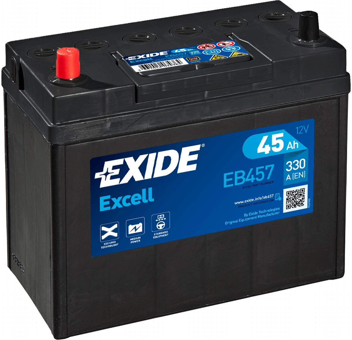 Exide EB457 Excell 12V 45Ah 330A Autobatterie