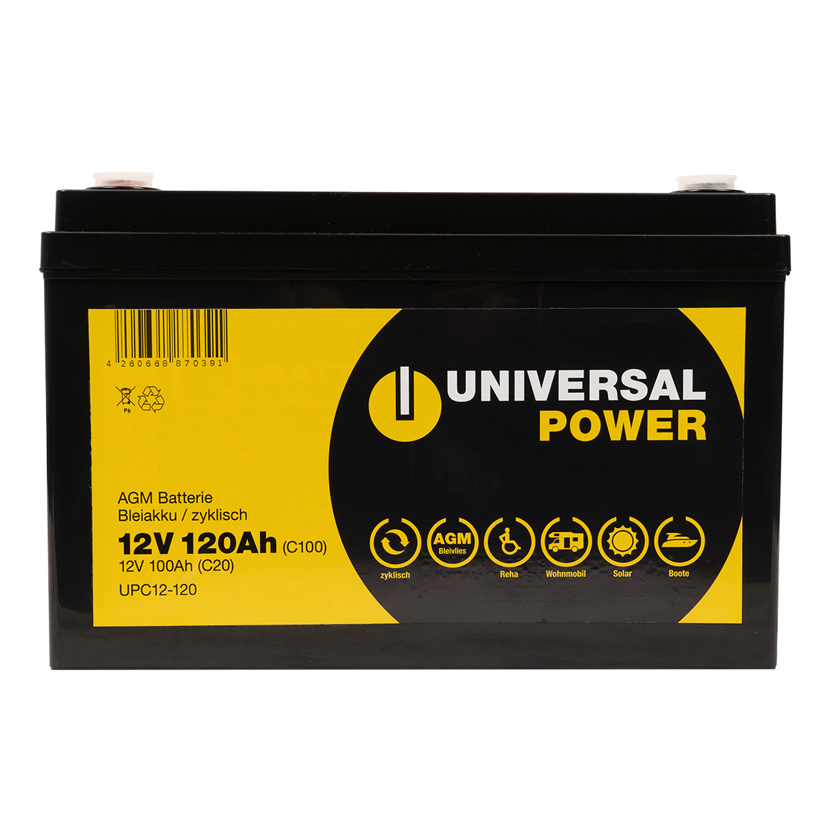 Universal Power AGM UPC12-120 12V 120Ah (C100) Wohnmobilbatterie wartungsfrei