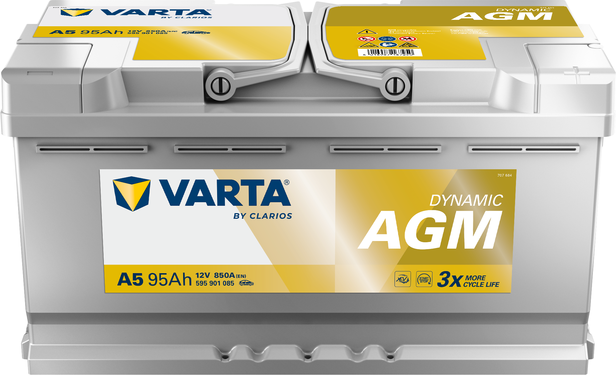 VARTA A5 Silver Dynamic AGM 12V 95Ah 850A Autobatterie Start-Stop 595 901 085