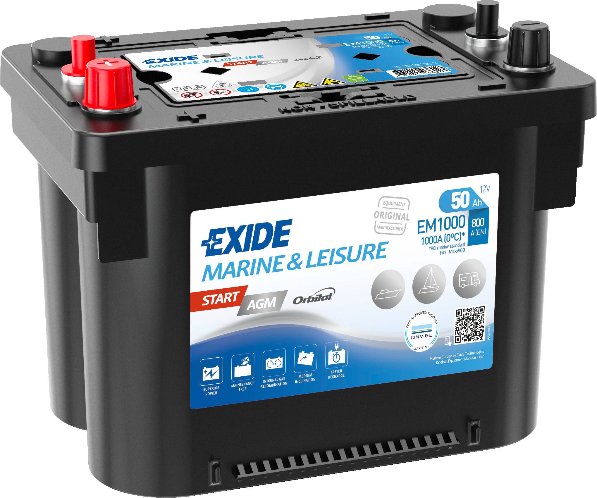 Exide EM1000 Orbital Start AGM 12V 50Ah Starter- und Versorgungsbatterie