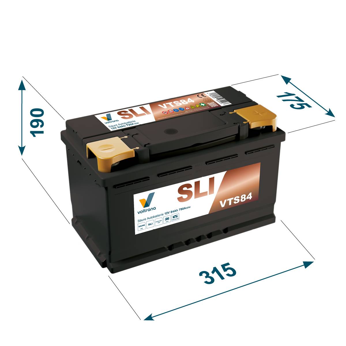Voltrana Säure SLI Autobatterie 84Ah 12V 790A VTS84