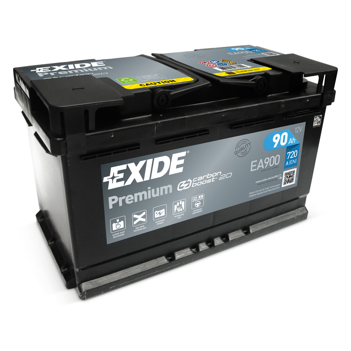 Exide EA900 Premium Carbon Boost 12V 90Ah 720A Autobatterie