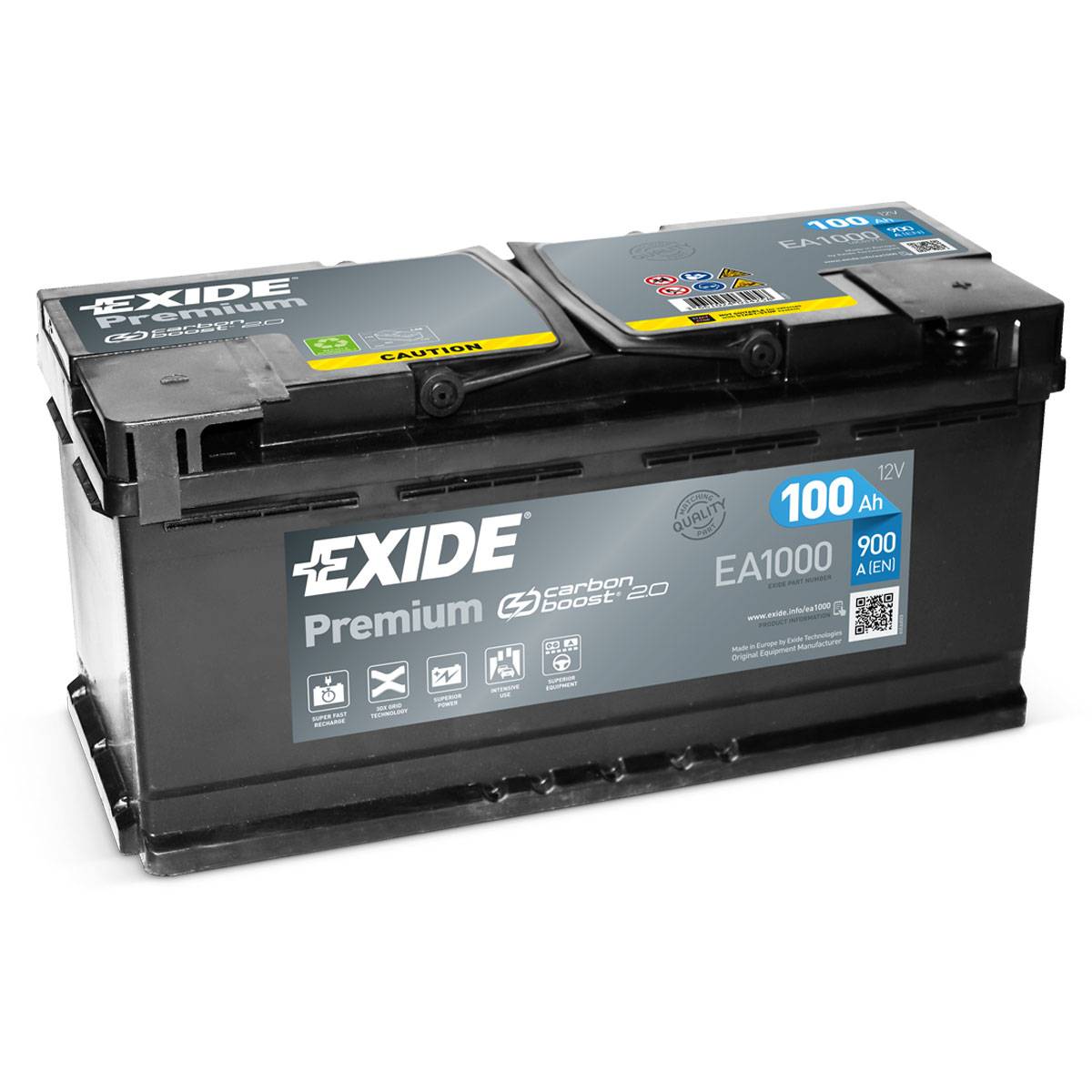 Exide EA1000 Premium Carbon Boost 12V 100Ah 900A Autobatterie