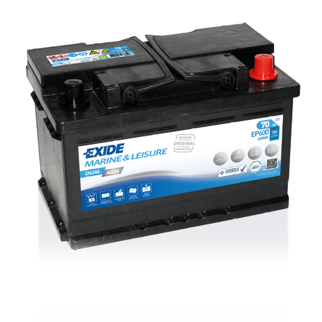 Exide EP600 Dual AGM Versorgungsbatterie Starterbatterie 12V 70Ah 600Wh