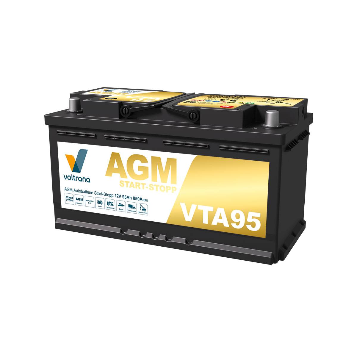 Voltrana AGM Autobatterie Start-Stopp 95Ah 12V 850A VTA95