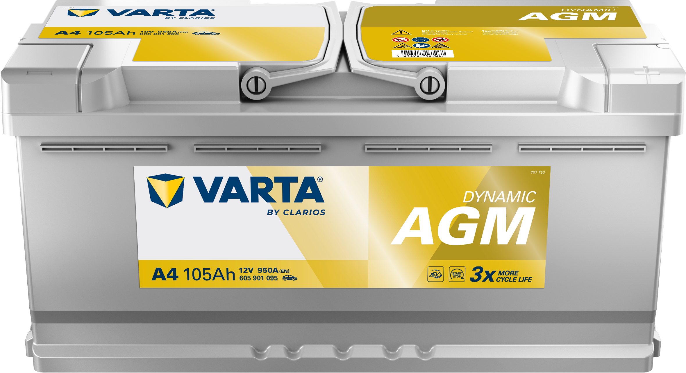 VARTA A4 Silver Dynamic AGM 12V 105Ah 950A Autobatterie Start-Stop 605 901 095