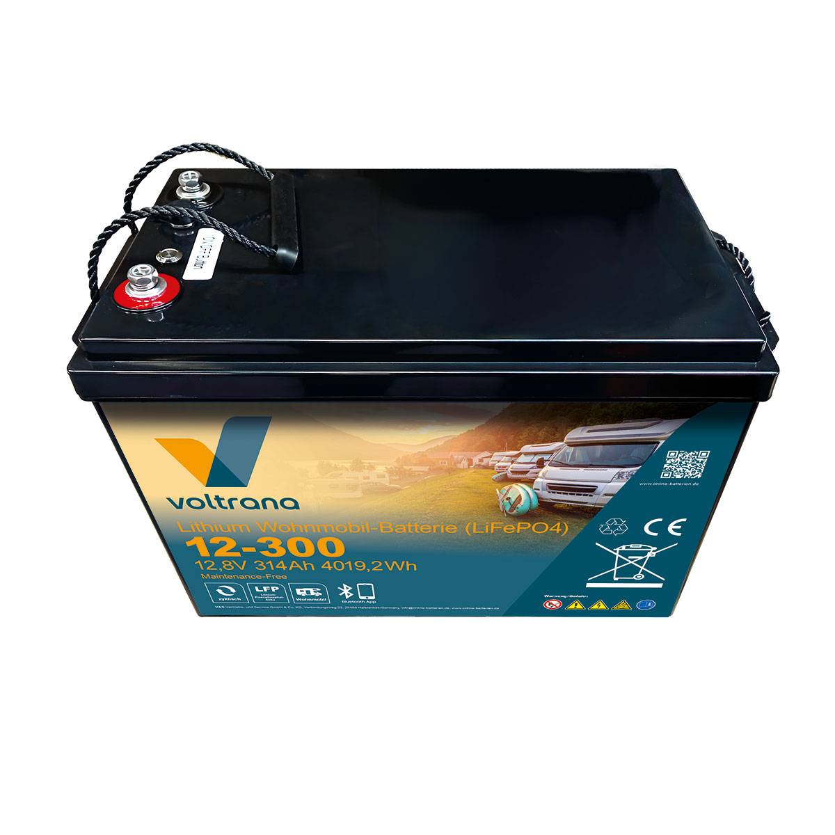 Lithium Wohnmobil-Batterie 12,8V 314Ah 4019Wh M8 mit Bluetooth & Heizung – Voltrana LiFePO4  Versorgungsbatterie