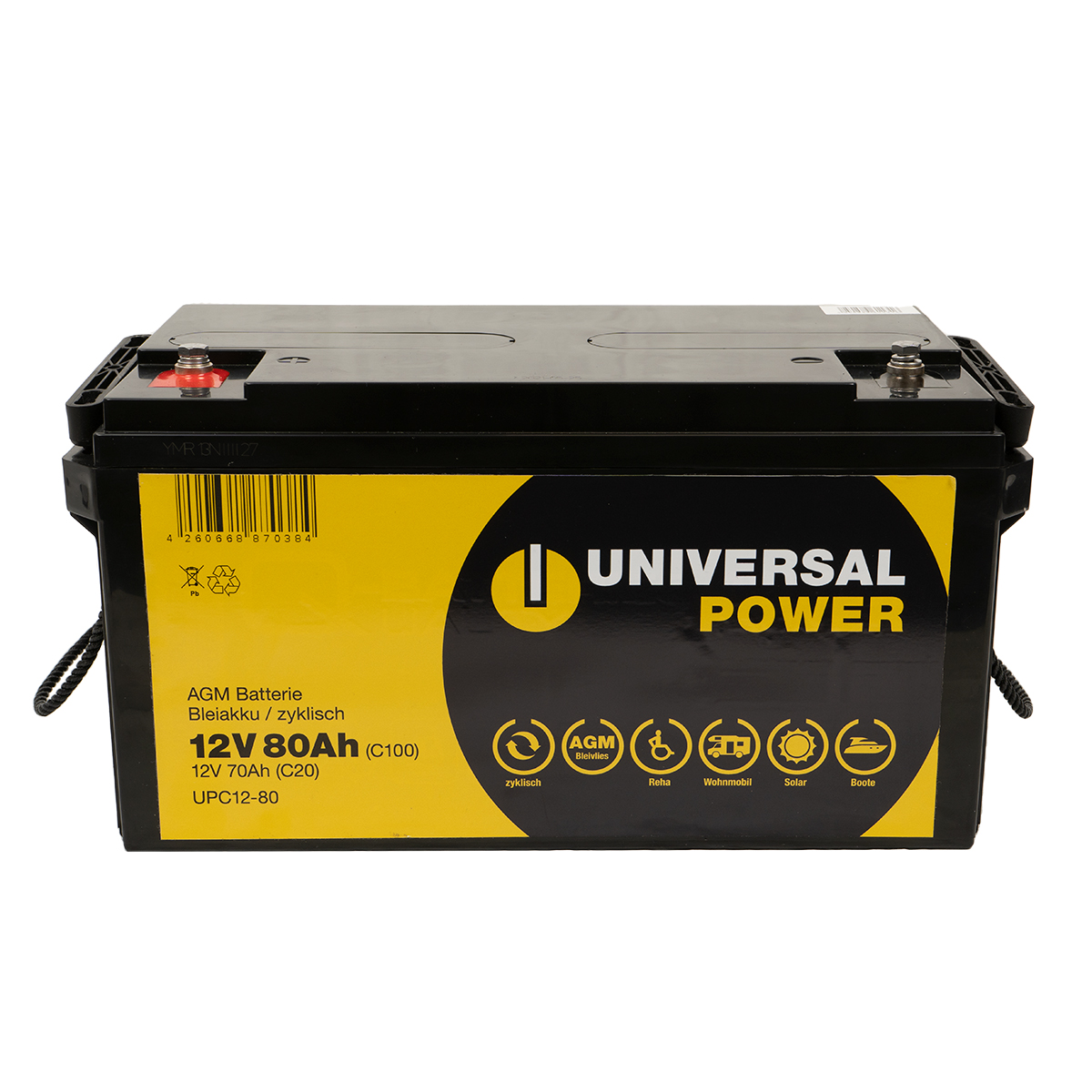 Universal Power UPC12-80 12V 80Ah (C100) AGM Solarbatterie Wohnmobilbatterie