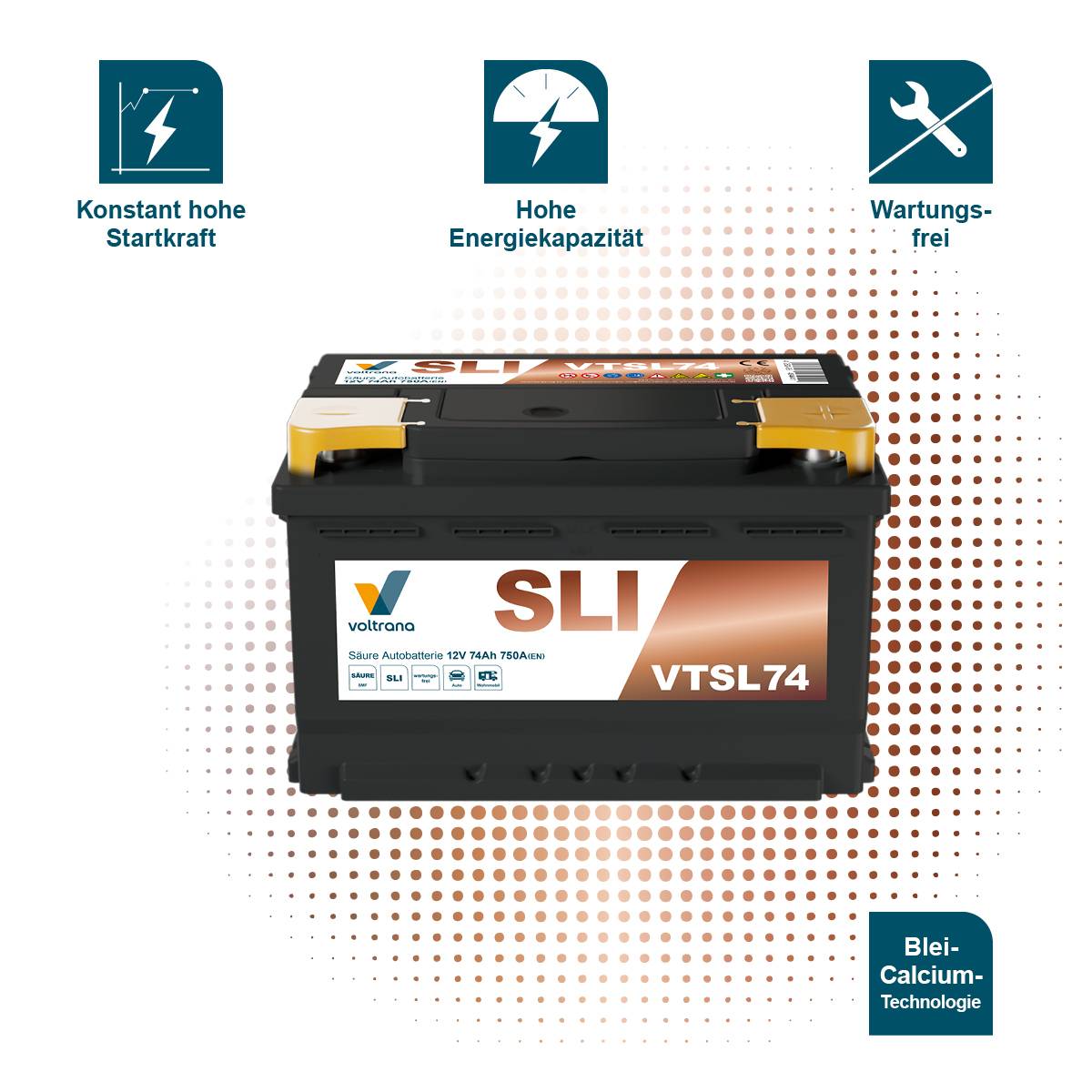 Voltrana Säure SLI Autobatterie 74Ah 12V 750A VTSL74