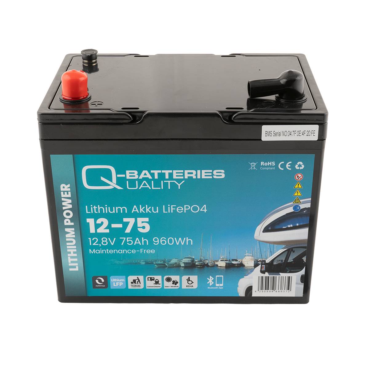 Q-Batteries Lithium Akku 12-75 12,8V 75Ah 960Wh LiFePO4 Batterie mit Bluetooth