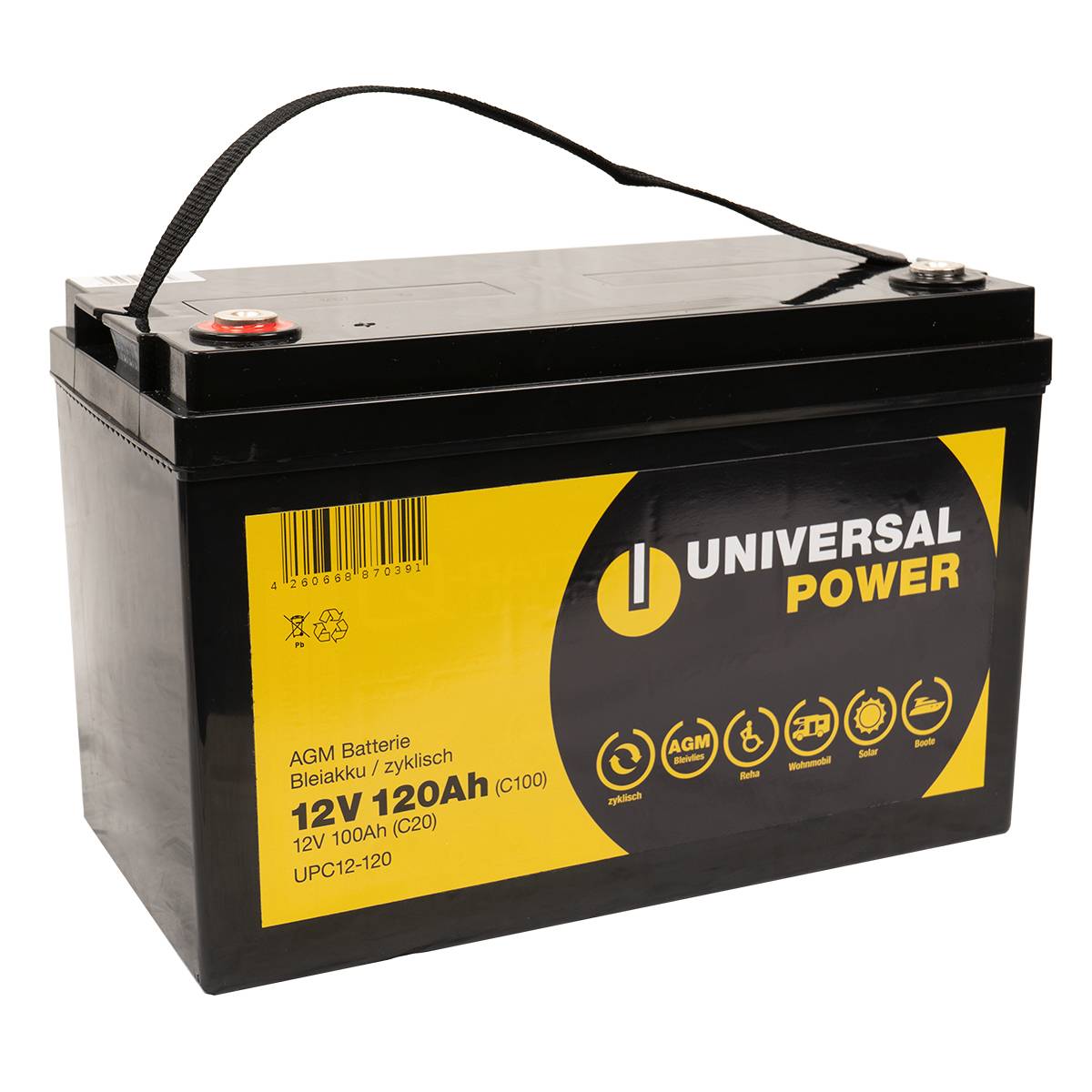 Universal Power AGM UPC12-120 12V 120Ah (C100) Wohnmobilbatterie wartungsfrei