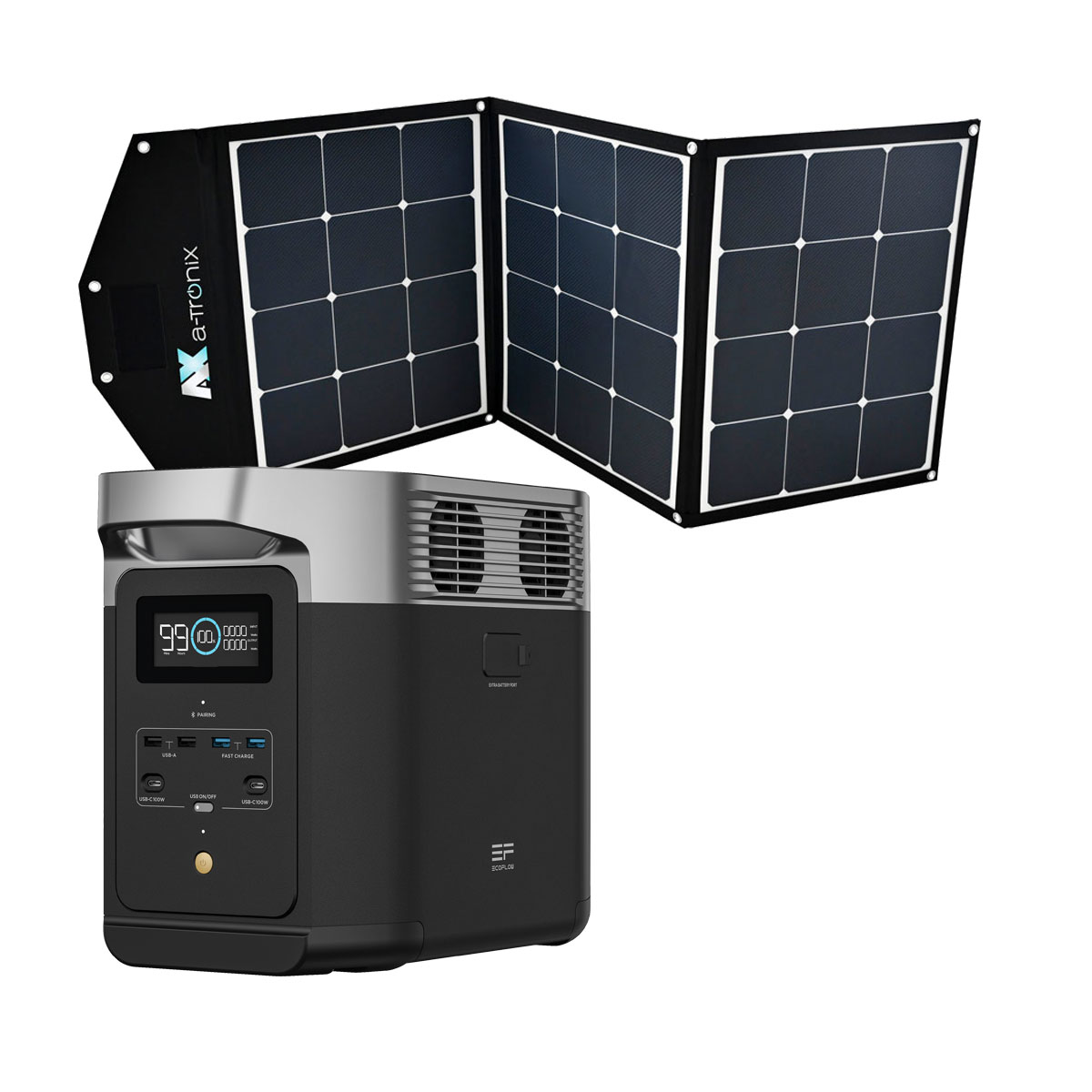 Ecoflow Delta 2 1024Wh Powerstation mit a-TroniX 135W Solar Bag 