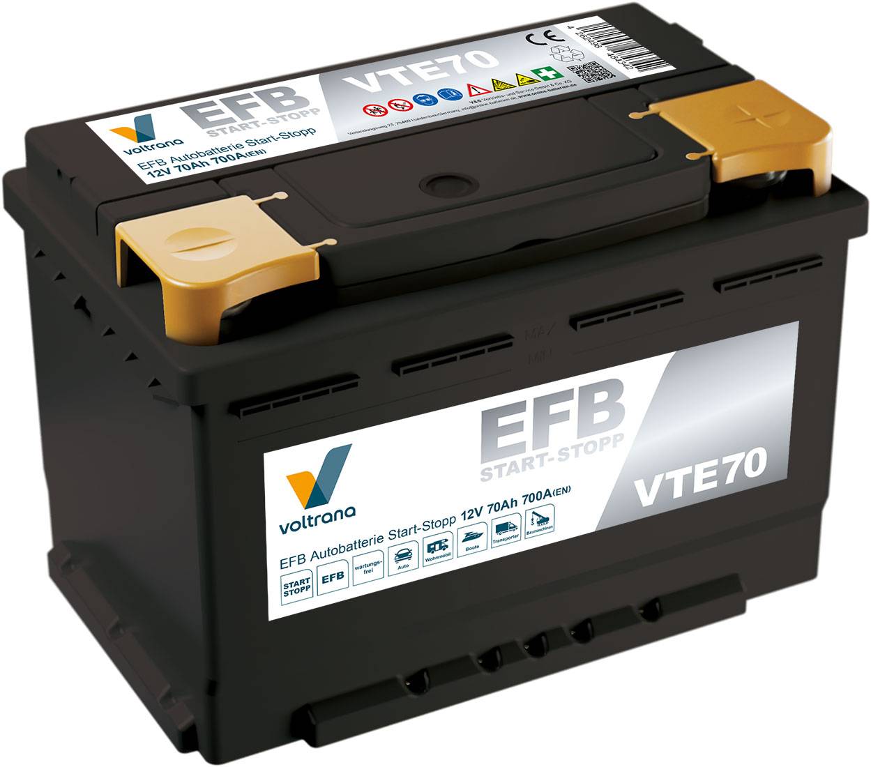 Voltrana EFB Autobatterie Start-Stopp 70Ah 12V 700A VTE70