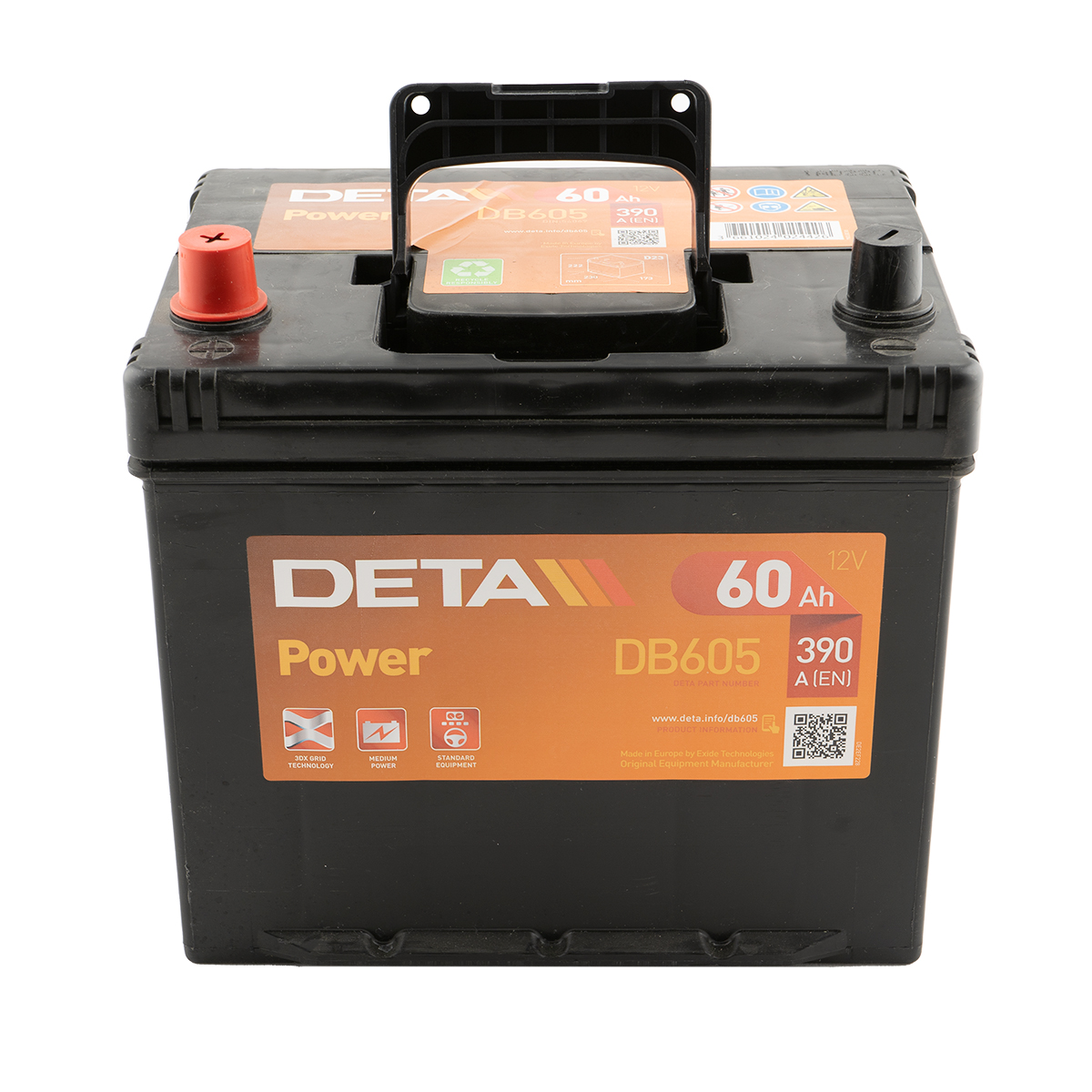 DETA DB605 Power 12V 60Ah 390A Autobatterie