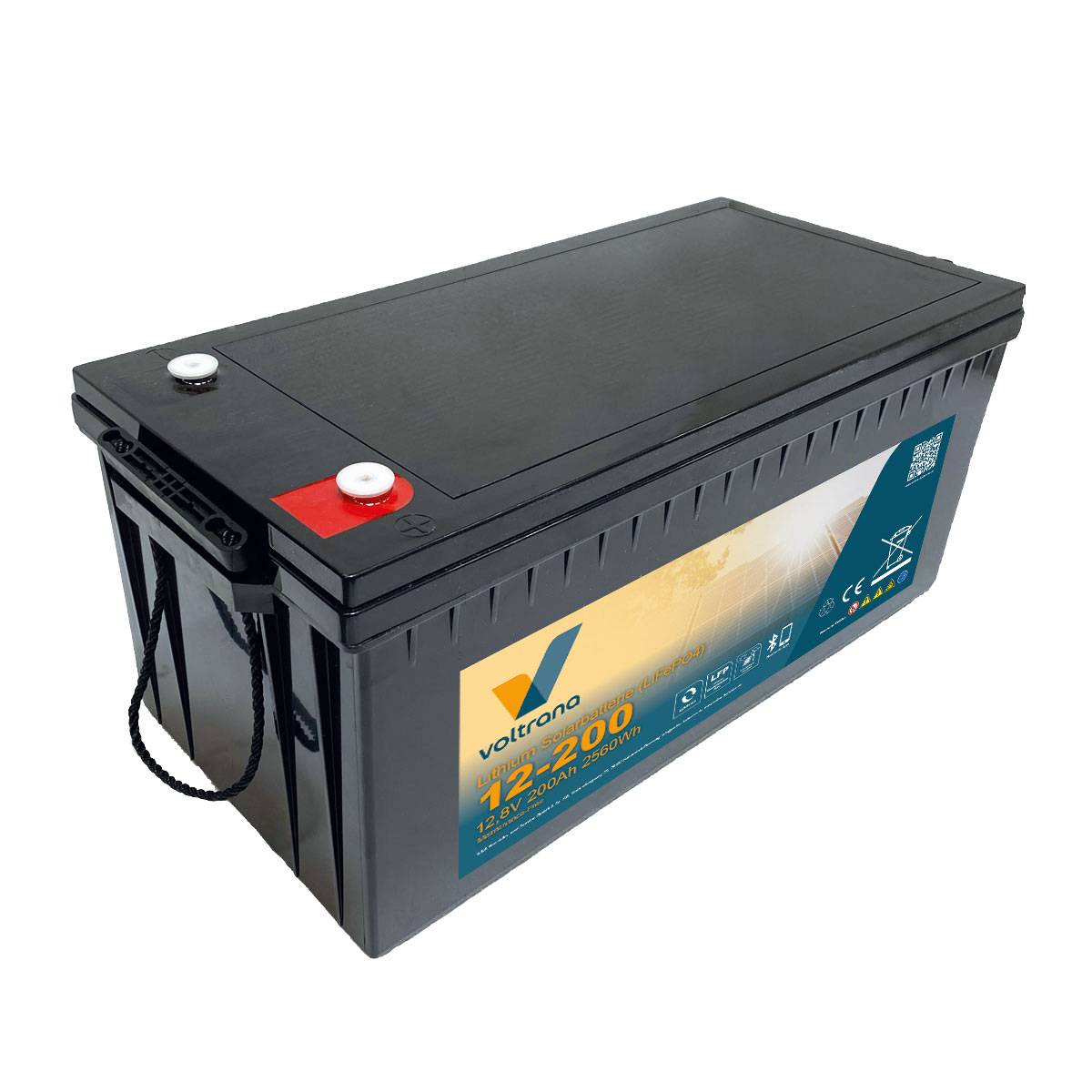 Lithium Solarbatterie 12,8V 200Ah 2560Wh M8 mit Bluetooth & Heizung – Voltrana LiFePO4  Versorgungsbatterie