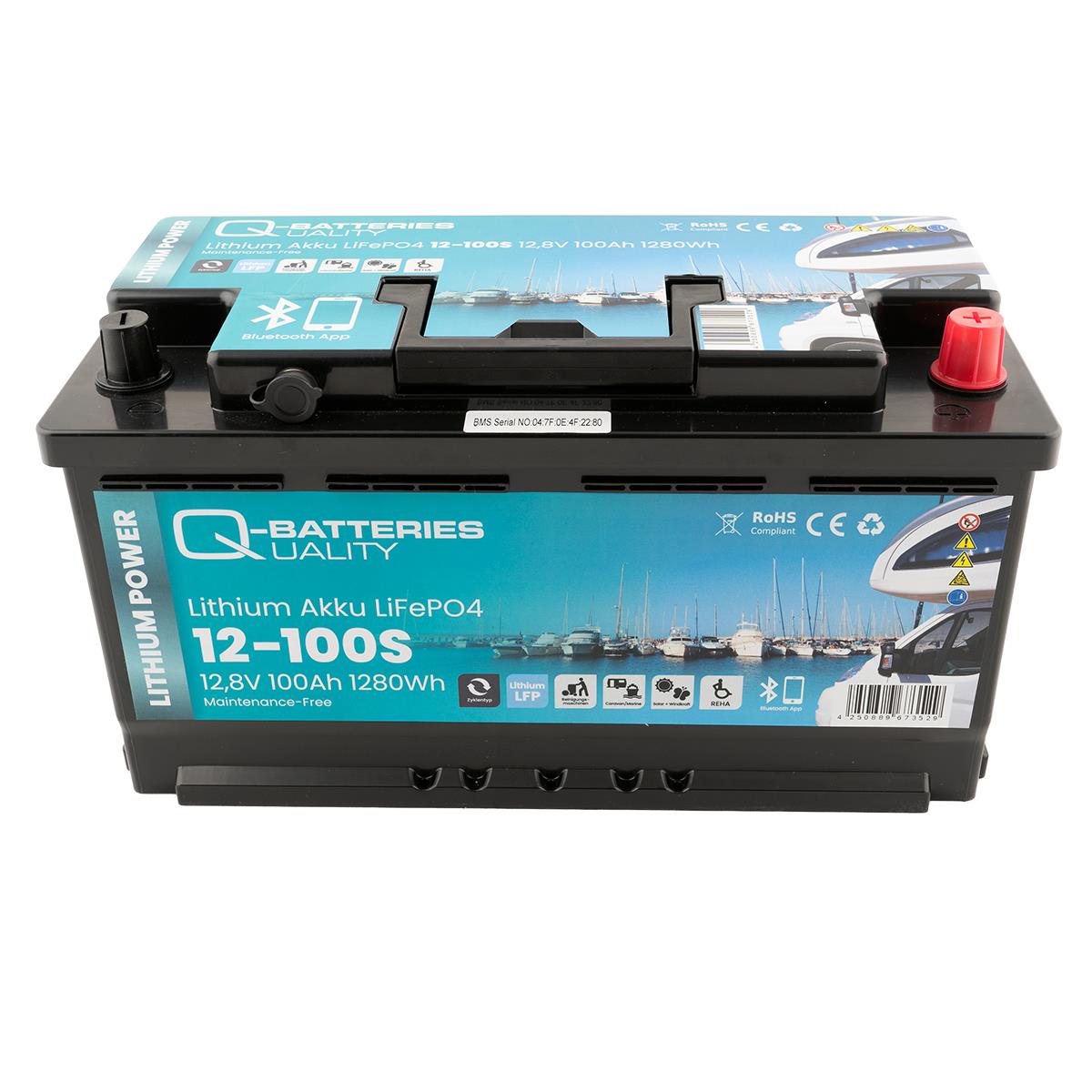 Q-Batteries Lithium Akku 12-100S 12,8V 100Ah 1280Wh LiFePO4 Batterie mit Bluetooth
