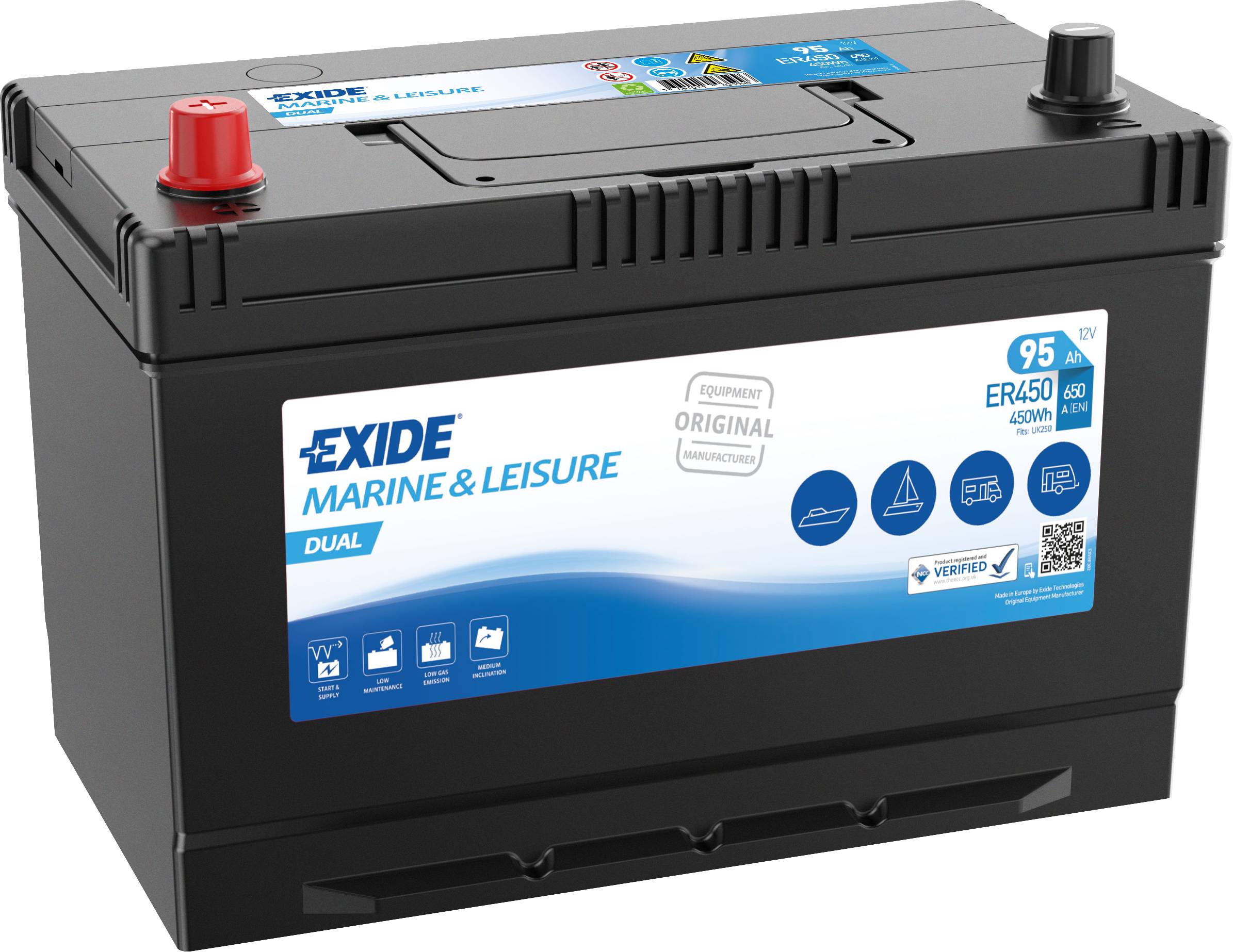 Exide ER450 Dual Versorgungsbatterie Starterbatterie 12V 95Ah 450Wh