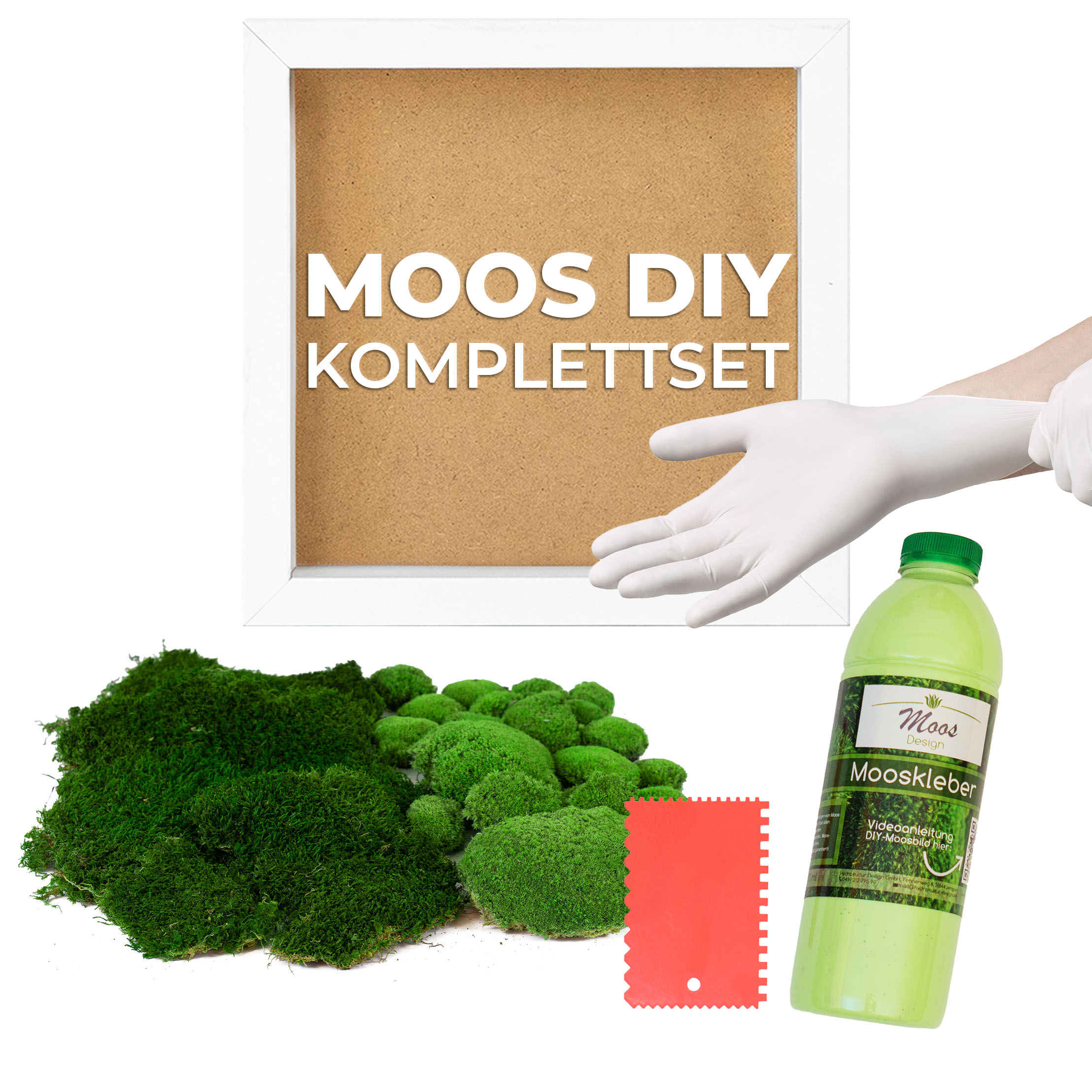 Moosbild DIY-Set Fifty Fifty Design (25x25, weiß)