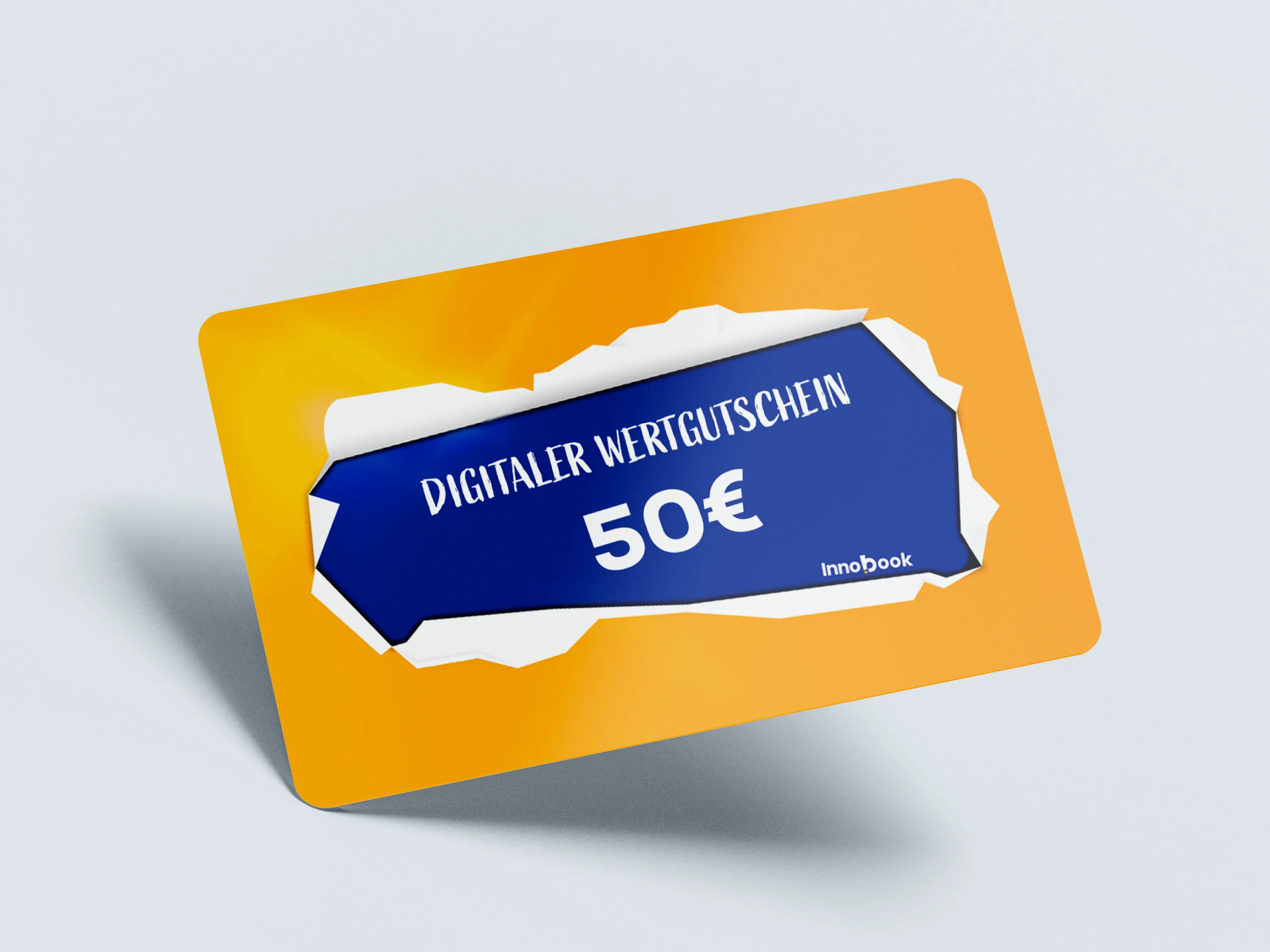 Digitaler 50 Euro Wertgutschein von Innobook, perfekt für Geschenke und Online-Einkäufe. Flexibel einlösbar für Produkte und Events im Innobook-Shop.