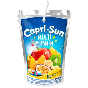 Capri Sun Multivitamin 200 ml – fruchtiges Getränk mit Apfel, Banane, Orange, Kiwi & Maracuja. Erfrischend, vitaminreich und ohne künstliche Zusätze.