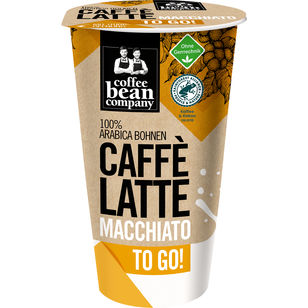 Genieße den intensiven Geschmack des Caffè Latte Macchiato von Coffee Bean Company. Hergestellt aus 100 % Arabica Bohnen, perfekt für unterwegs. Mit Rainforest Alliance-Zertifizierung und ohne Gentechnik – der ideale Kaffeegenuss To Go.