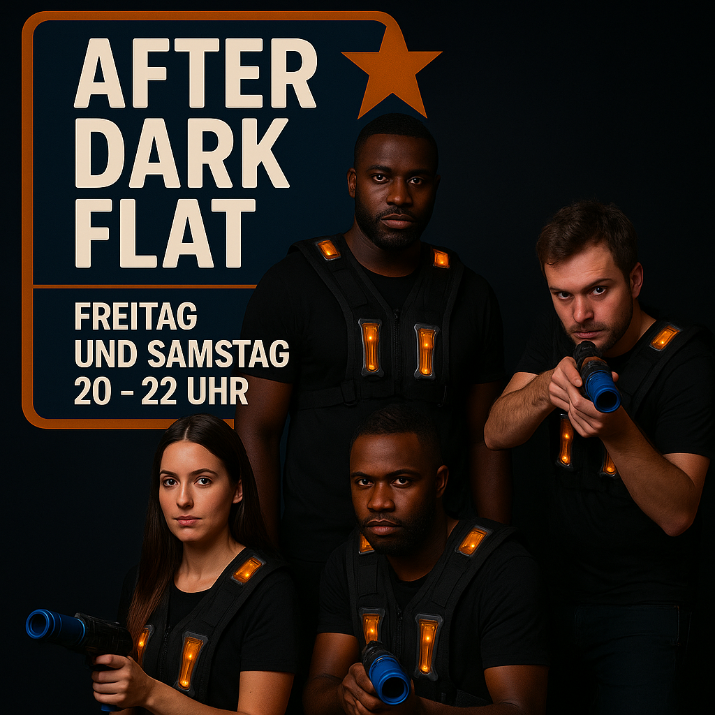 Lasertag After Dark Flat bei Laserstar: Erwachsene Spieler mit Lasertag-Ausrüstung bei einer Abend-Flatrate am Freitag und Samstag von 20 bis 22 Uhr