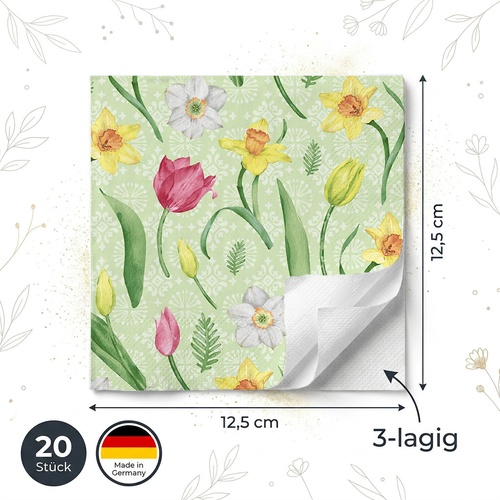 20 kleine Cocktailservietten Joyful Blooms - Schönste Frühlingsblumen 25x25cm