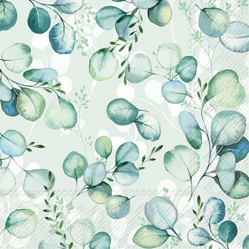 20 Servietten Eucalyptus Allover light green - Vielfältige Eukalyptusblätter 33x33cm