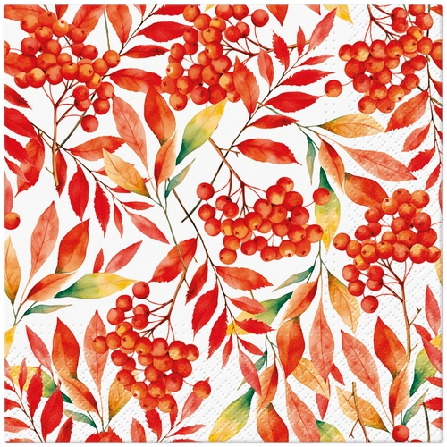 20 Servietten Rowan Autumn - Herbstliche Blätter und Vogelbeeren 33x33cm
