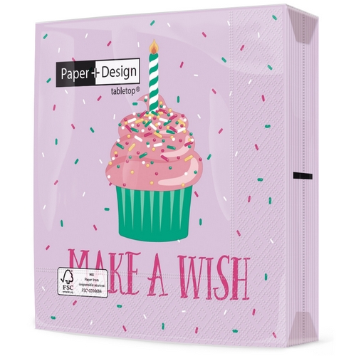20 Servietten Make a wish - Muffin mit Wunsch 33x33cm