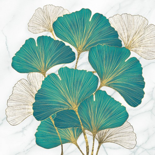 20 Servietten Gold and Emerald Ginkgo Biloba - Saphir Ginkgo und goldene Blätter 33x33cm