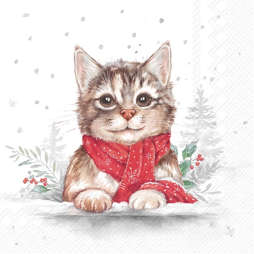 20 Servietten Minou - Niedliche Katze mit Schal 33x33cm