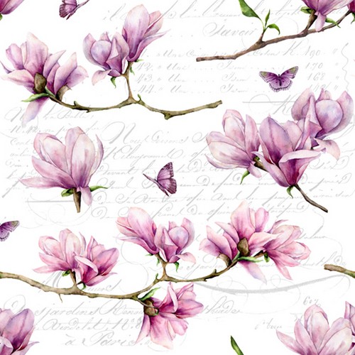 20 Servietten Magnolia & Butterfly - Elegante Magnolienzweige 33x33cm