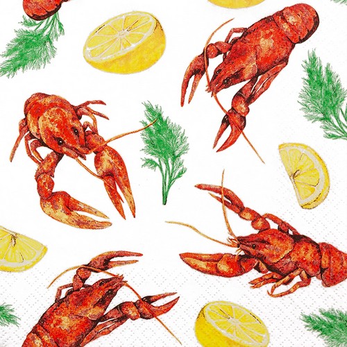20 Servietten Crawfish - Krebse und Zitronen 33x33cm