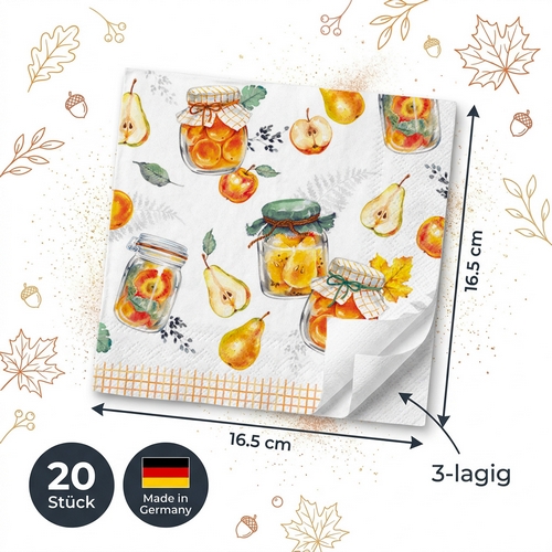 20 Servietten Preserving Fruits - Konserviertes Obst im Glas 33x33cm