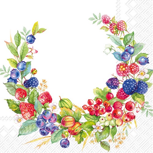 20 Servietten Summer Berries Wreath - Sommerbeeren als Kranz 33x33cm